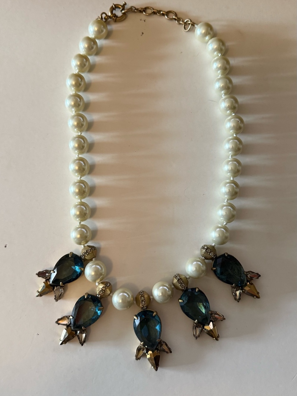 J.Crew Statement Necklace – Faux Pearl & Blue Crystal Bib Necklace